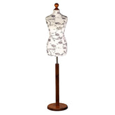 Female Dressmakers Mannequin Black Floral with Dark Wood Round Stand